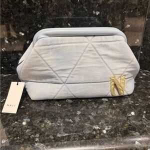 Nalì Light Denim Clutch with Chain